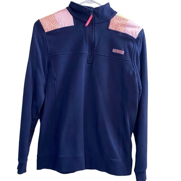 𝅺VINEYARD Vines Navy Blue Pullover 1/4 Zip Size Small Bright Whale Accents - Picture 1 of 8